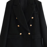Textured Double-Breasted Mid-Length Blazer