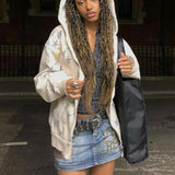 Star Print Zip Up Hoodie