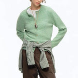 Green Wool Blend Crew Neck Knit Cardigan