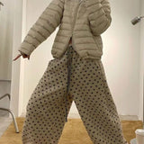 Warm Thickened Polka Dot Fleece Drawcord Pants