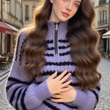 Loose Fit Striped Polo Sweater
