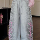 Retro Leopard Letter Embroidered Loose Pants