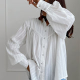 White Cotton Jacquard Stand Collar Blouse