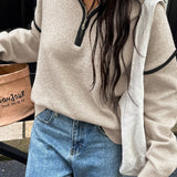 Casual Zip Front Long Sleeve Sweater