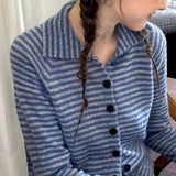 Color Block Striped Fitted Wool Knit Cardigan
