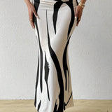 Zebra Print High Waist Bodycon Mermaid Maxi Skirt