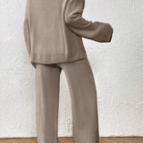 Lazy V-neck Knit Wide-Leg Pants Two Piece Set