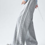 Lace Panel Athletic Wide Leg High Waist Pants