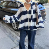 V-Neck Patchwork Knit Cardigan