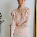 Feather Lace Detail Knit Top