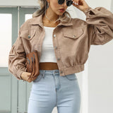 Corduroy Cropped Lantern Sleeve Jacket