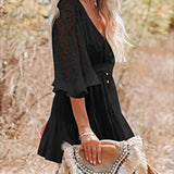 Lace V-Neck Ruffle Mini Boho Dress