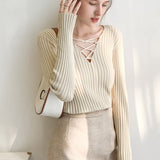 Slim Fit Lace Up V Neck Sweater