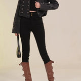 Cropped Denim Military Jacket