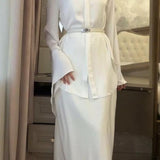 Vintage Satin Blouse with Fitted Skirt Two Piece Set