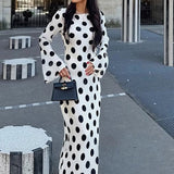 Chic Polka Dot Bell Sleeve Maxi Dress