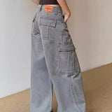 Vintage Grey Wide Leg Cargo Jeans