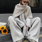 Relaxed Fit V Neck Ribbed Sweater with Pants Two Piece Pants Set