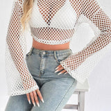 Crochet Bell Sleeve Crop Sweater