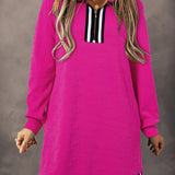 Rose Red Jacquard Textured Quarter Zipper Shift Mini Dress