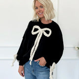 3D Applique Bow Paneled Loose Sweatshirt