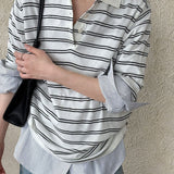 Soft Wool Striped Polo Collar Long Sleeve Long Sleeve Tee