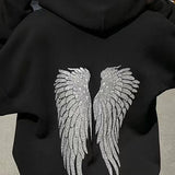 Solid Sequin Wing Graphic Relaxed Hoodie