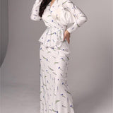 Eileen Floral Wrap Lace-Up Blouse & Maxi Skirt Set