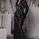 Eileen Floral Wrap Lace-Up Blouse & Maxi Skirt Set