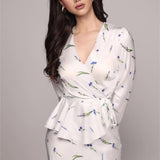 Eileen Floral Wrap Lace-Up Blouse & Maxi Skirt Set