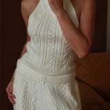 Elegant V-Neck Cable Knit Top Tank Pants Three Piece Set