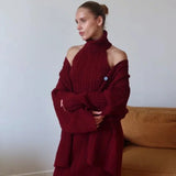 Elegant V-Neck Cable Knit Top Tank Pants Three Piece Set