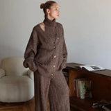 Elegant V-Neck Cable Knit Top Tank Pants Three Piece Set