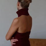 Elegant V-Neck Cable Knit Top Tank Pants Three Piece Set