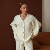 Elegant V-Neck Cable Knit Top Tank Pants Three Piece Set