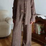 Elegant V-Neck Cable Knit Top Tank Pants Three Piece Set
