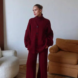 Elegant V-Neck Cable Knit Top Tank Pants Three Piece Set