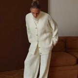 Elegant V-Neck Cable Knit Top Tank Pants Three Piece Set