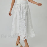 Eyelet Rosebud Graceful Pattern Maxi Skirt