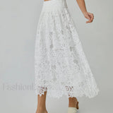 Eyelet Rosebud Graceful Pattern Maxi Skirt