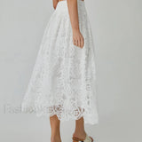 Eyelet Rosebud Graceful Pattern Maxi Skirt