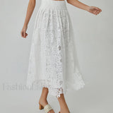 Eyelet Rosebud Graceful Pattern Maxi Skirt