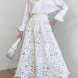 Eyelet Rosebud Graceful Pattern Maxi Skirt