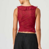 Chic Ruffle Detail Lace Up Corset Tank Top
