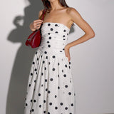 Elegant Polka Dot Strapless Bodycon Maxi Dress