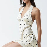 Lace Trim Polka Dot Halter Mini Dress