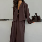 Solid V-neck Cardigan Tapered Two Piece Set