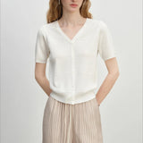 French Knit V-Neck Short Sleeve Cardigan