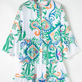 Green Tribal Bracelet Sleeve Buttoned Mini Dress