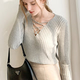 Slim Fit Lace Up V Neck Sweater